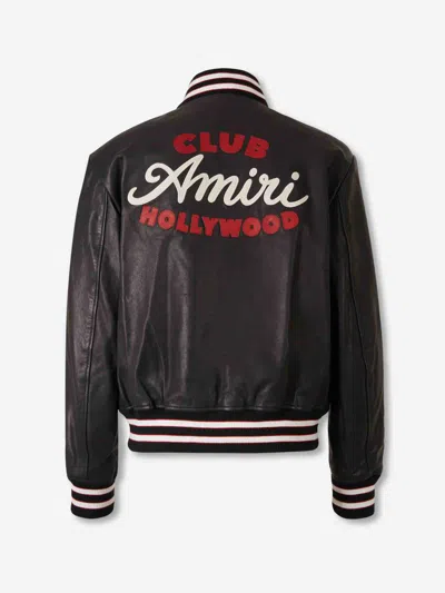 Amiri Leather Jacket With Elasticized Collar And Cuffs In Black