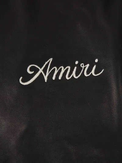 Amiri Leather Jacket With Elasticized Collar And Cuffs In Black