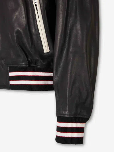 Amiri Leather Jacket With Elasticized Collar And Cuffs In Black