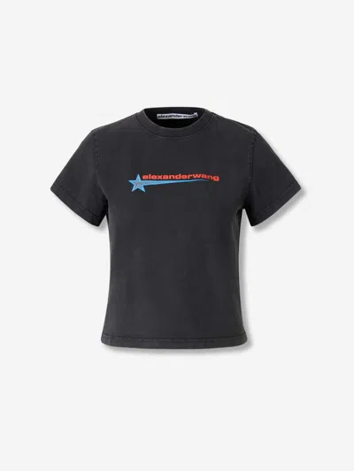 Alexander Wang Omens Washed Black Shrunken Round-neck Cotton-jersey T-shirt In Black