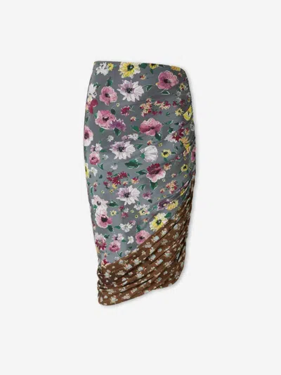 Attico Floral Printed Asymmetric Draped Midi Skirt In Multi
