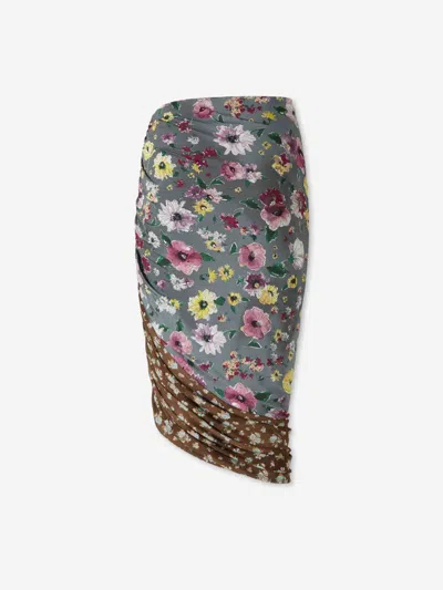 Attico Floral Printed Asymmetric Draped Midi Skirt In Multi