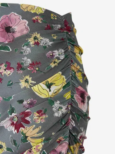 Attico Floral Printed Asymmetric Draped Midi Skirt In Multi