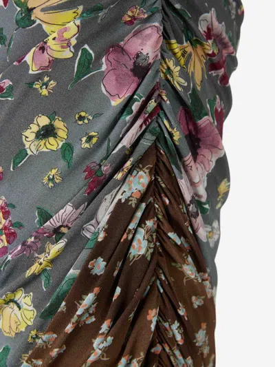 Attico Floral Printed Asymmetric Draped Midi Skirt In Multi