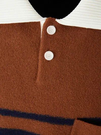 Wales Bonner Calm Striped Wool Polo Sweater In Brown
