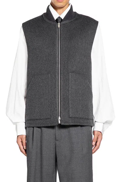 Lardini Wool Felt Bomber Vest In Gray