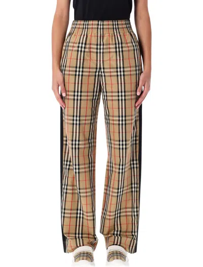 Burberry Checked Pattern Wide Leg Trousers In Brown