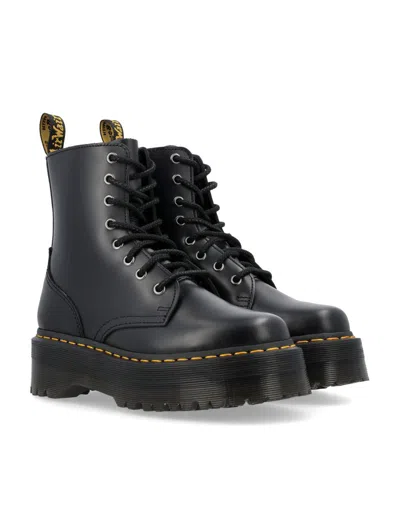 Dr. Martens Jadon Polished Smooth Combat Boots In Black