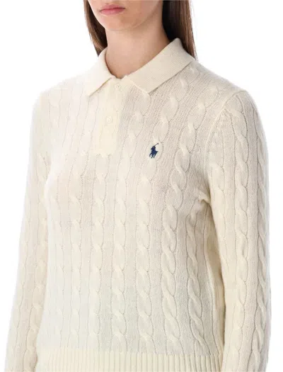 Polo Ralph Lauren Cable-knit Wool Cashmere Polo Sweater In Neutral