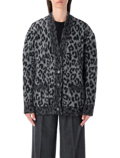 Anine Bing Oversized Alpaca Blend Leopard Cardigan In Black