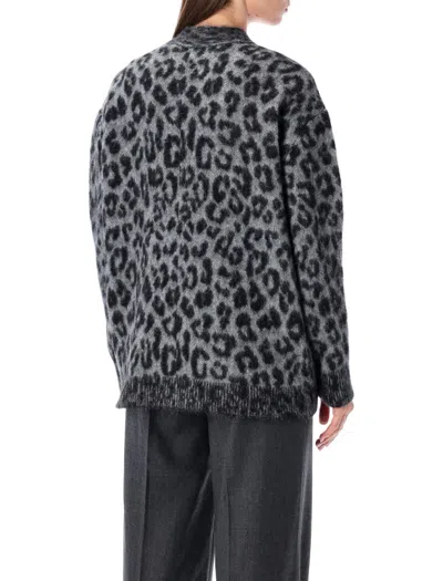 Anine Bing Oversized Alpaca Blend Leopard Cardigan In Black