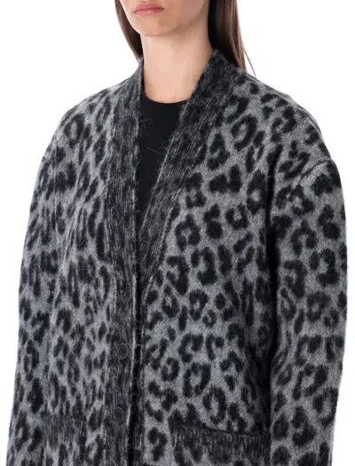 Anine Bing Oversized Alpaca Blend Leopard Cardigan In Black
