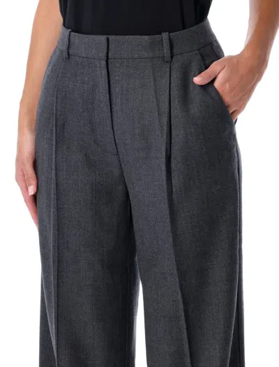 Anine Bing Dark Grey Wide-leg Wool Trousers In Gray