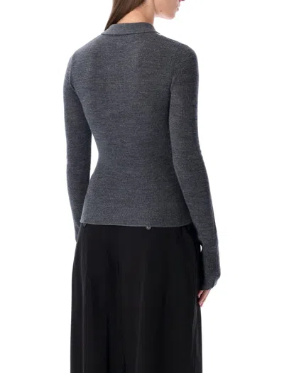 Ganni Women Striped Knitted Polo Shirt In Gray