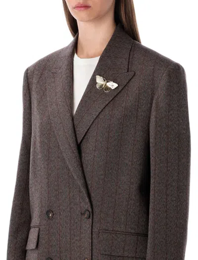 Golden Goose Journey Double Breasted Pinstripe Virgin Wool Blazer In Brown