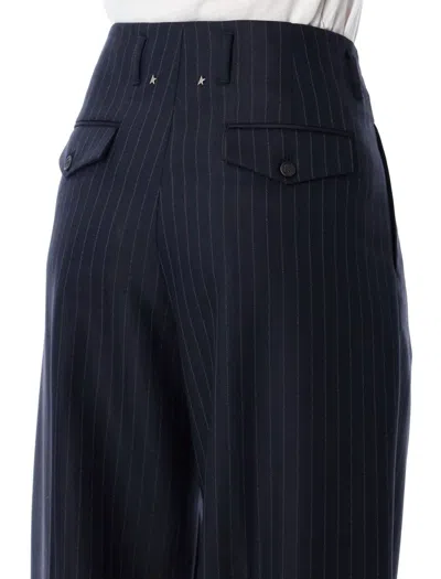 Golden Goose Navy Blue Wool Pinstripe Trousers In Blue