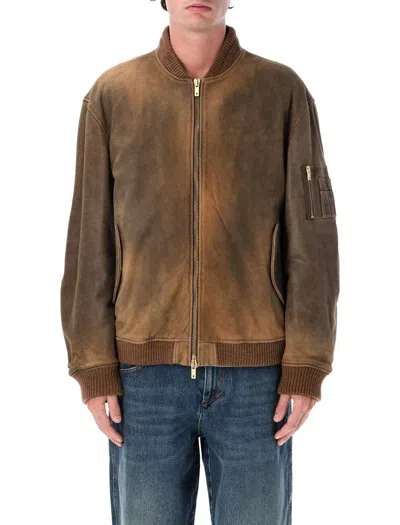Golden Goose Brown Jacket With Sleeve Pocket And Distressed Effects In Leather Woman In Brown