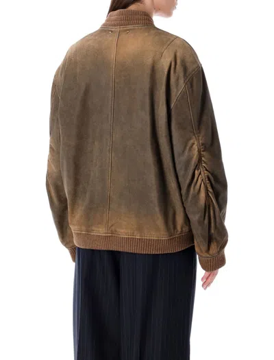 Golden Goose Brown Jacket With Sleeve Pocket And Distressed Effects In Leather Woman In Brown