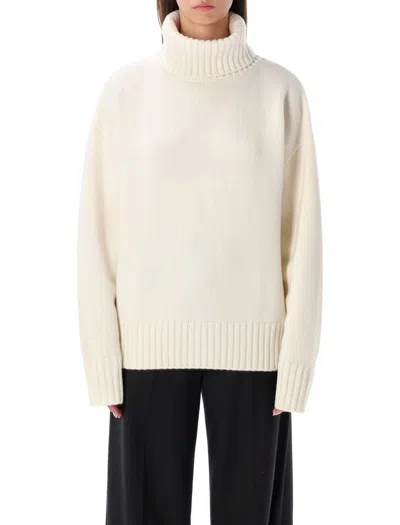 Rhea Costa Rhea Heavy Off White Wool Turtleneck Sweater In White
