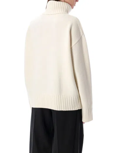 Rhea Costa Rhea Heavy Off White Wool Turtleneck Sweater In White