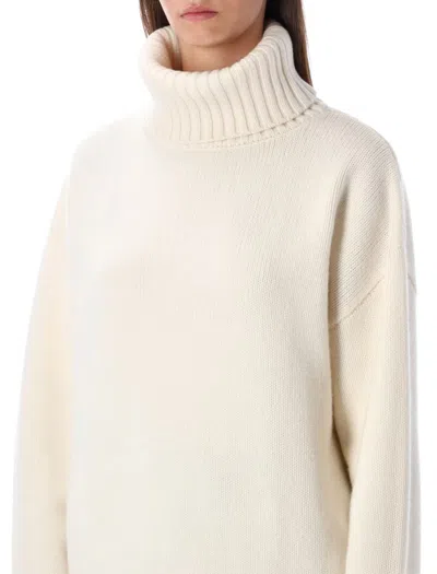 Rhea Costa Rhea Heavy Off White Wool Turtleneck Sweater In White