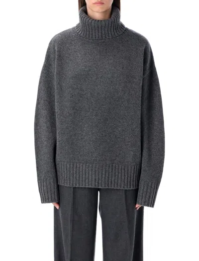 Rhea Costa Oversized Turtle Neck Knitwear Top In Gray