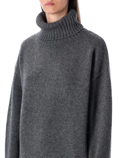 Rhea Costa Oversized Turtle Neck Knitwear Top In Gray