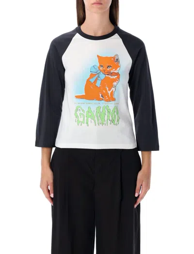 Ganni Women Kitty Baby Organic Cotton T-shirt In White