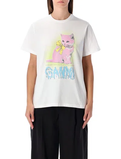 Ganni Women White Crewneck T-shirt With Maxi Logo On The Front In Cotton Jersey Woman In White