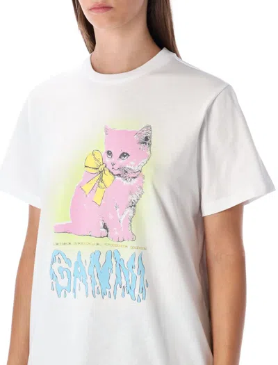 Ganni Women White Crewneck T-shirt With Maxi Logo On The Front In Cotton Jersey Woman In White