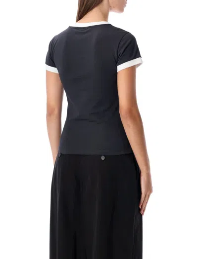 Ganni Black Crewneck T-shirt With Maxi Logo On The Front In Cotton Jersey Woman In Black