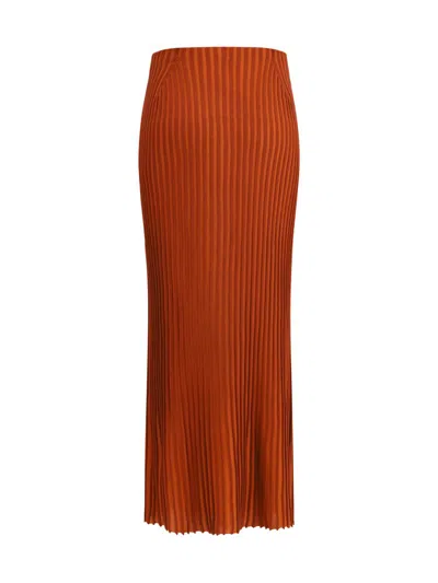 Gabriela Hearst Long Knitted Skirt With Narrow Ribs In Orange