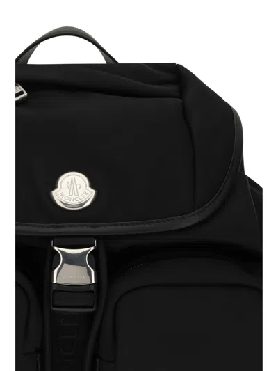 Moncler Black Leather-trimmed Backpack With Multiple Zip Pockets In Black