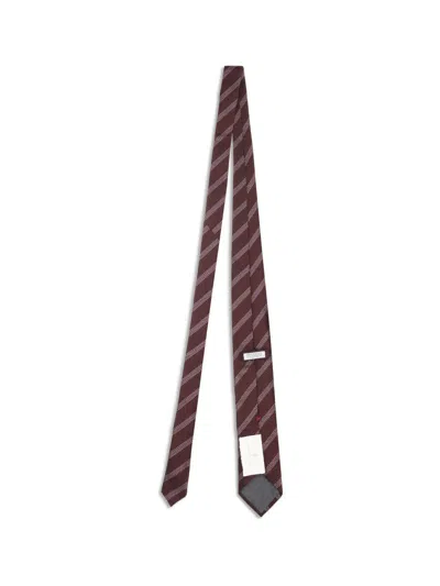 Brunello Cucinelli Striped Silk Tie In Brown