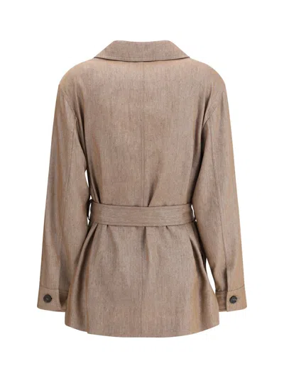 Brunello Cucinelli Techno Linen-blend Sparkling Safari Blazer In Brown