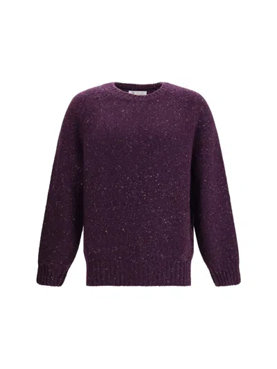 Brunello Cucinelli Crewneck Sweater With Raglan Sleeves And Speckled Pattern In Multi