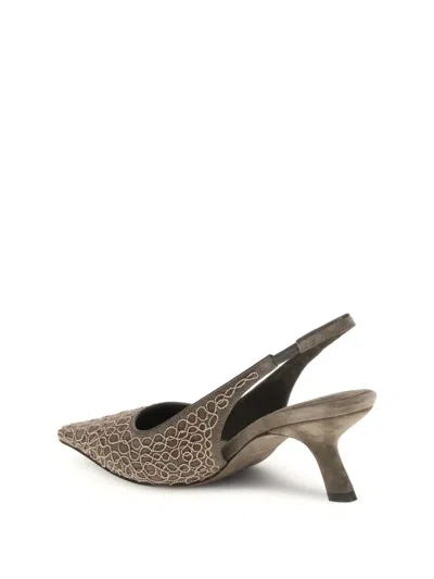 Brunello Cucinelli City Slingback Heels In Gray