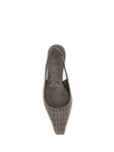 Brunello Cucinelli City Slingback Heels In Gray