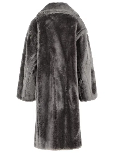 Stand Studio Long Sleeve Wool Coat With Faux Fur In Gray