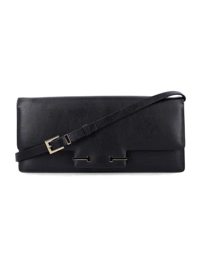 Tom Ford Black Leather Clutch With Metallic Closure In Black