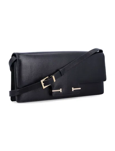 Tom Ford Black Leather Clutch With Metallic Closure In Black