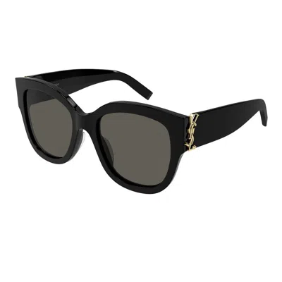 Saint Laurent Logo-plaque Detail Sunglasses In Black