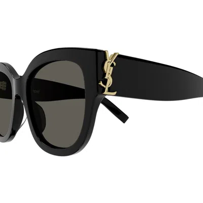Saint Laurent Logo-plaque Detail Sunglasses In Black
