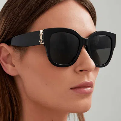 Saint Laurent Logo-plaque Detail Sunglasses In Black
