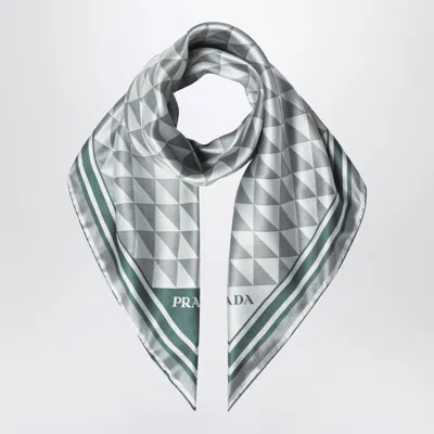 Prada Emerald Printed Twill Scarf 90x90 In Green