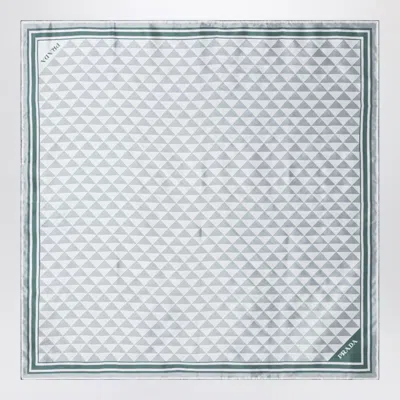 Prada Emerald Printed Twill Scarf 90x90 In Green