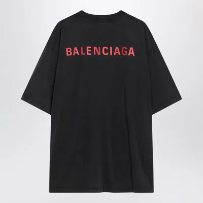 Balenciaga Black Crewneck T-shirt With Logo On The Front And On The Back In Cotton Man In Black