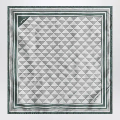 Prada Emerald Printed Twill Scarf 55x55 In Green