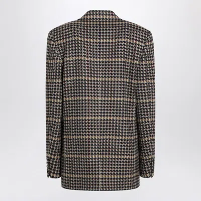 Saint Laurent Double-breasted Checked Jacket In Gray
