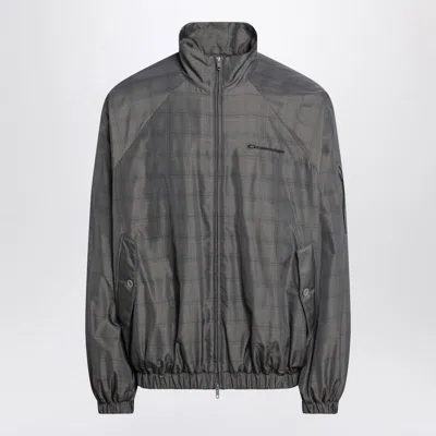 Balenciaga Zipped Jacket With Brown And Blue Checked Motif In Gray
